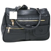Wholesale - BLACK MULTI COMPART. BAG wTOP ZIPPER CLOSURES & FRONT ZIPPER C/P 12